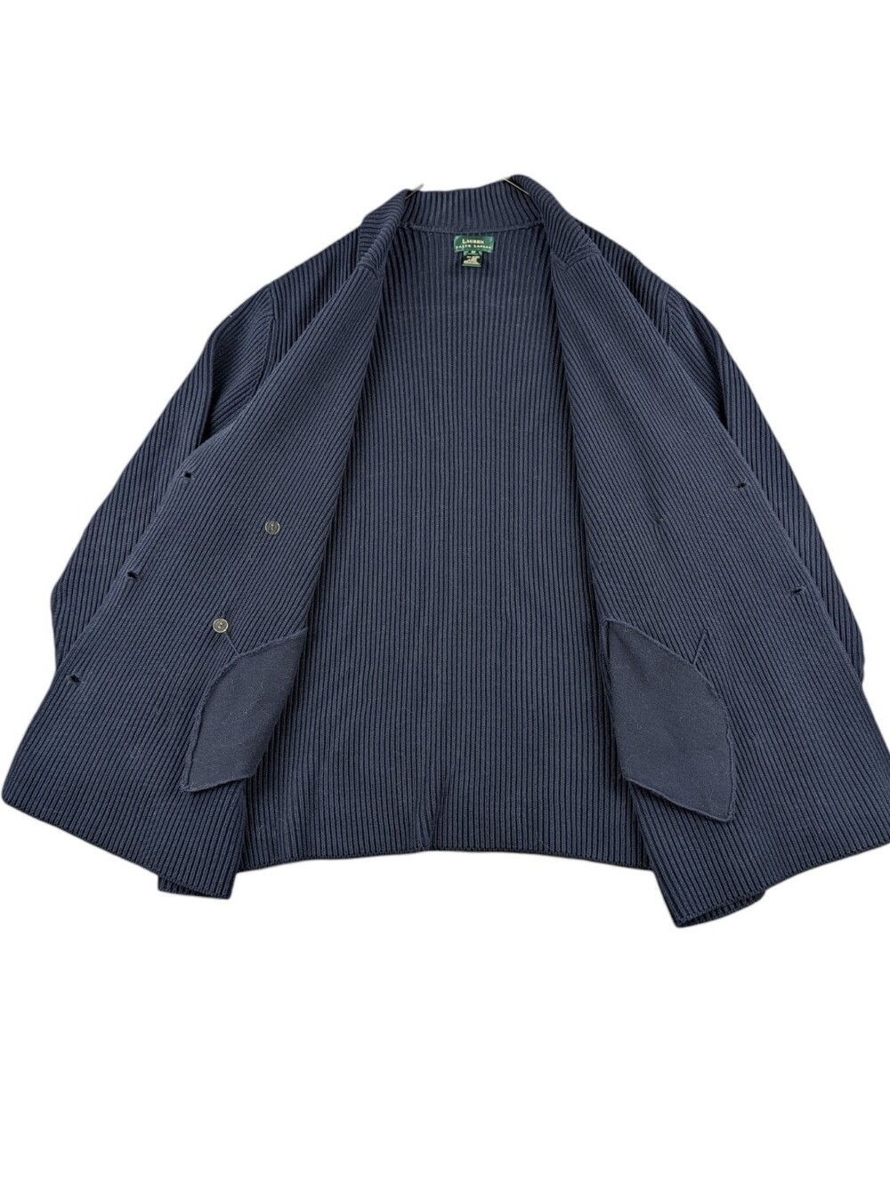 Lauren Ralph Lauren Navy Ribbed Cotton Double Breasted Sweater Blazer 3X EUC - Picture 6 of 11